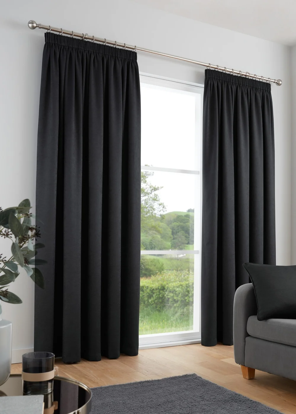 Fusion Galaxy Dimout Black Pencil Pleat Curtains - 46W X 54D (117x137cm Image 1