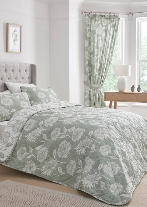 Dreams & Drapes Design Chrysanthemum Green Bedspread - 200 x 230cm Image 1