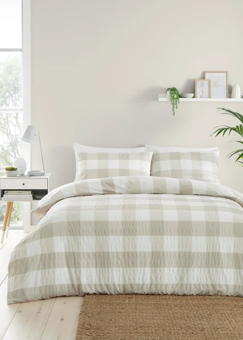 Fusion Seersucker Gingham Seersucker Natural Duvet Cover Set - Single Image 1