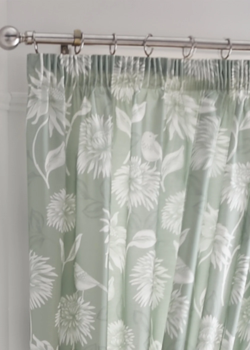 Dreams & Drapes Design Chrysanthemum Green Pencil Pleat Curtains With Tie-Backs - 66W X 72D (168x183cm) Image 2