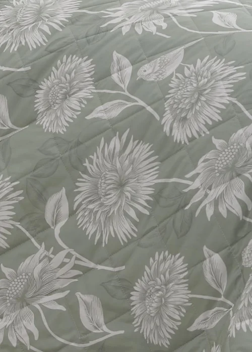 Dreams & Drapes Design Chrysanthemum Green Pencil Pleat Curtains With Tie-Backs - 66W X 72D (168x183cm) Image 3