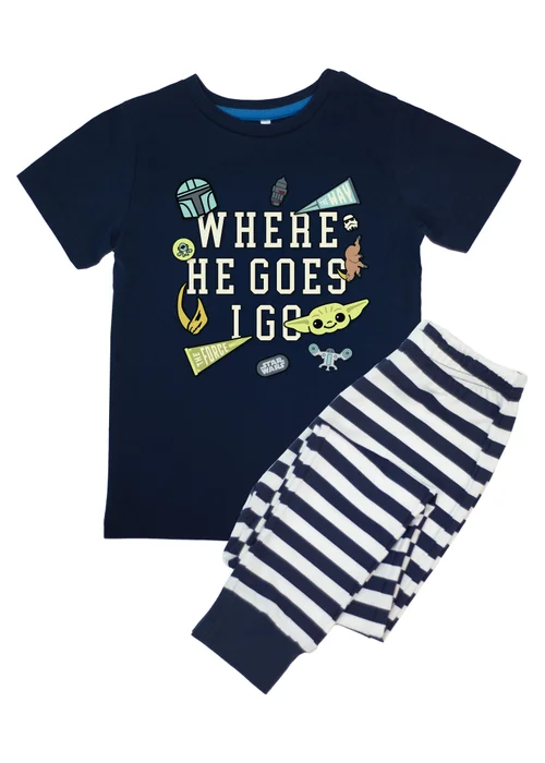 Star Wars The Mandalorian Where He Goes Kids Navy Stripes Pyjamas (3-8 Years) - Age 3-4 Years Image 1