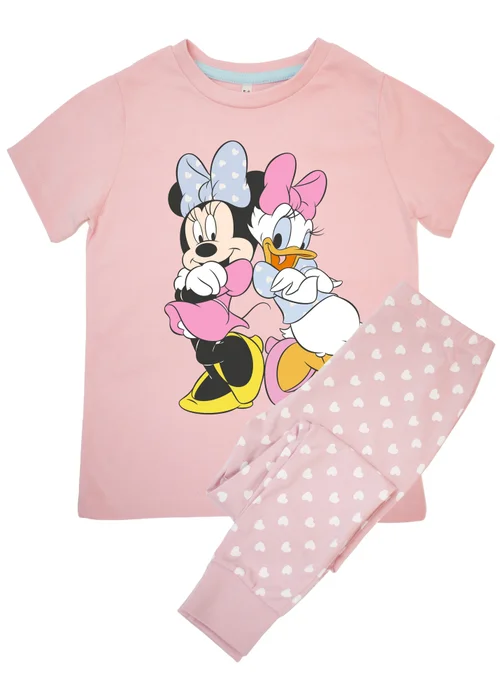 Disney Minnie Mouse With Daisy Pose Kids Baby Pink Hearts Pyjamas (3-8 Years) - Age 3-4 Years Image 1