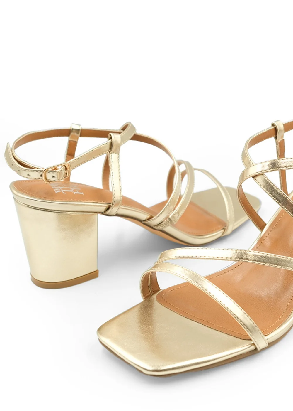 Where's That From Gold Sidra Wide Metallic Block Heel Sandals - 3 Image 2