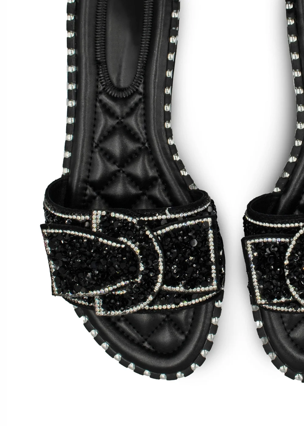 Where's That From Black Lorna Wide Fit Diamante Bow Sliders - Size 6 Image 2