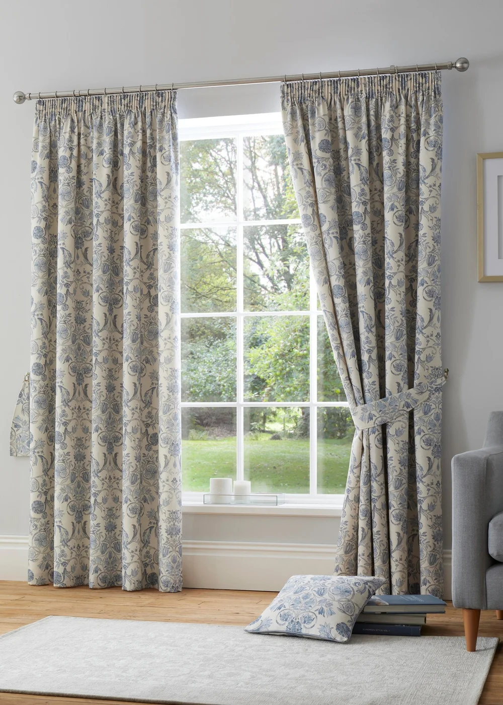 Dreams & Drapes Design Averie Blue Pencil Pleat Curtains With Tie-Backs - 46W X 54D (117x137cm) Image 1