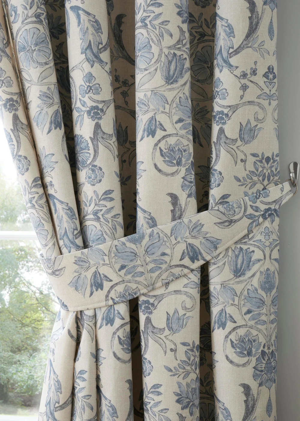 Dreams & Drapes Design Averie Blue Pencil Pleat Curtains With Tie-Backs - 46W X 54D (117x137cm) Image 3