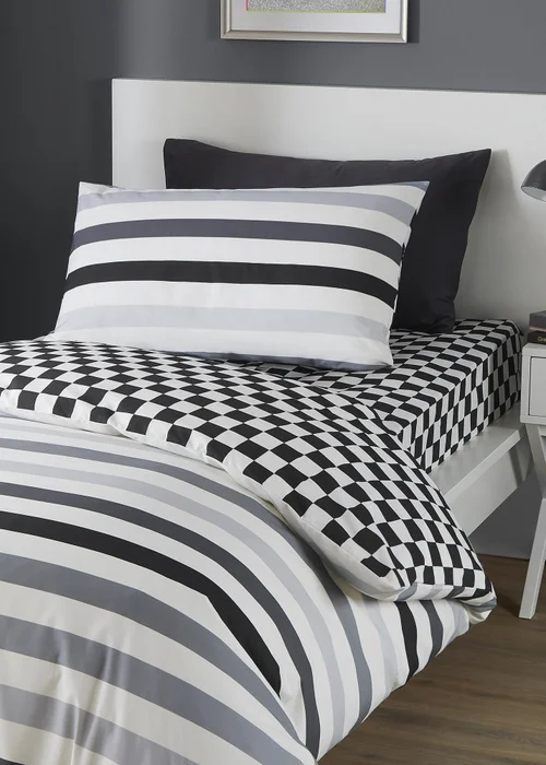 Bedlam Beckett Stripe White Duvet Cover Set - Single Image 2