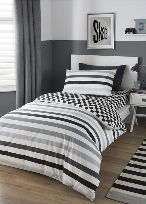 Bedlam Beckett Stripe White Duvet Cover Set - Single Image 1