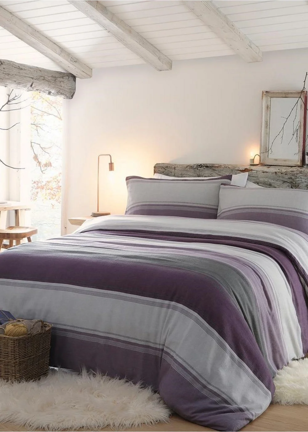 Fusion Plum Betley Brushed Duvet Cover Set - Double Image 1