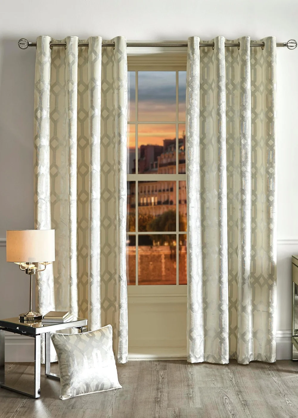 Curtina Darla Velvet Ivory Eyelet Curtains - 46W X 54D (117x137cm) Image 1