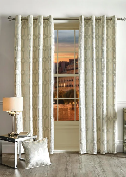 Curtina Darla Velvet Ivory Eyelet Curtains - 46W X 54D (117x137cm) Image 1