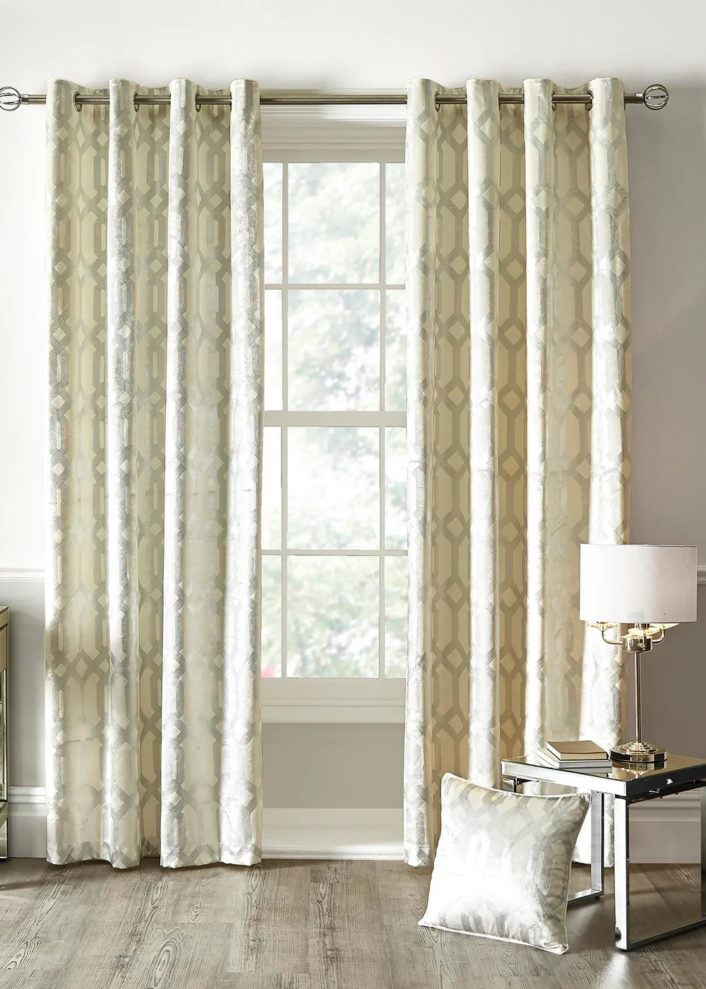 Curtina Darla Velvet Ivory Eyelet Curtains - 46W X 54D (117x137cm) Image 2