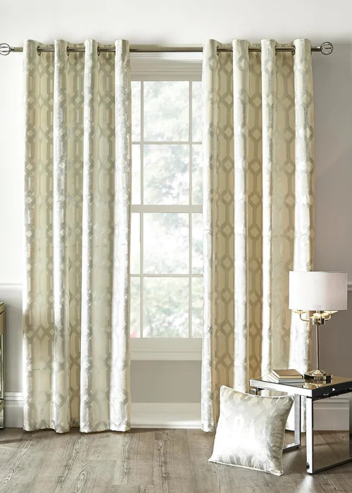 Curtina Darla Velvet Ivory Eyelet Curtains - 46W X 54D (117x137cm) Image 2