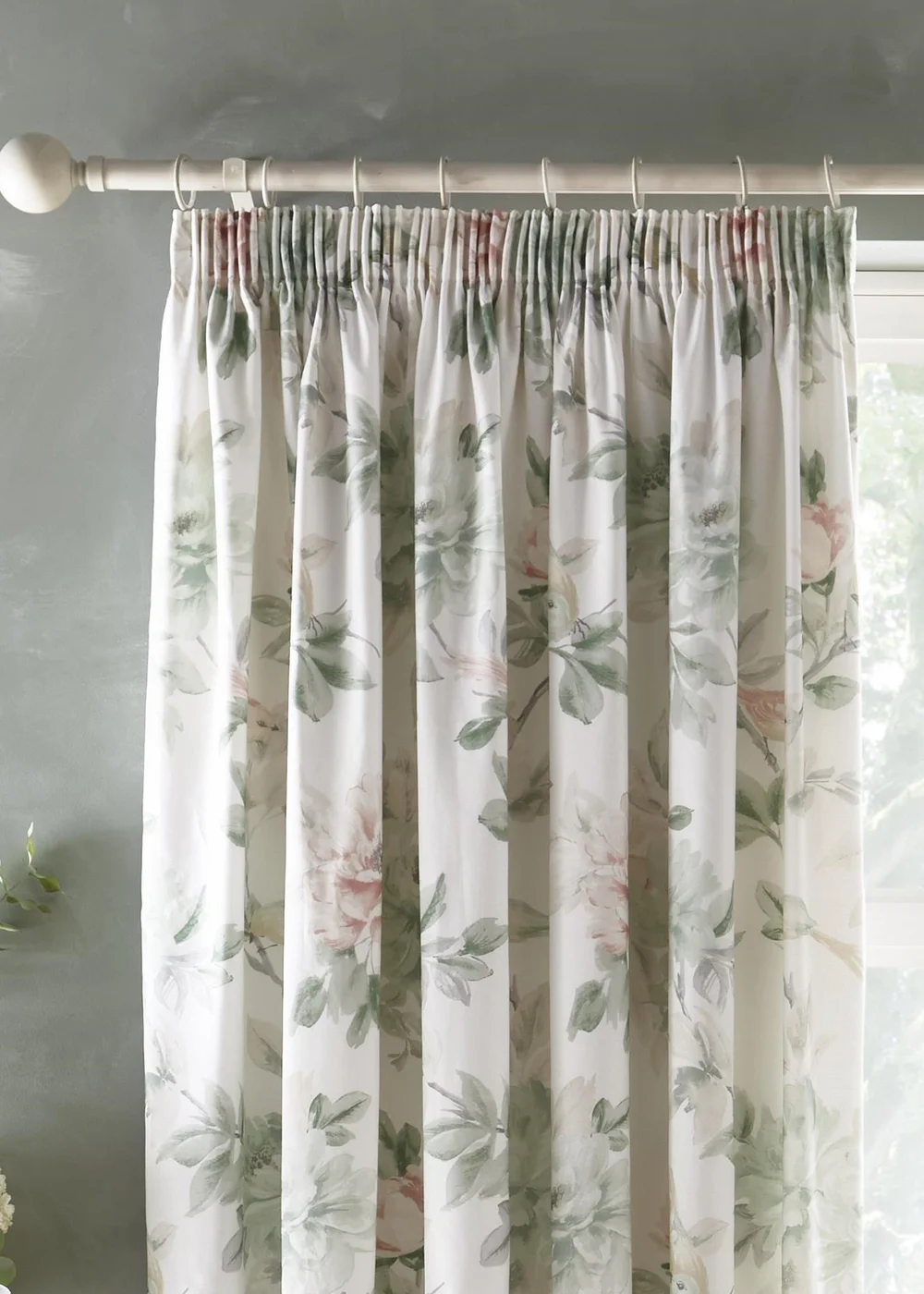 Appletree Heritage Campion Sateen Green Pencil Pleat Curtains With Tie-Backs - 66W X 72D (168x183cm) Image 2