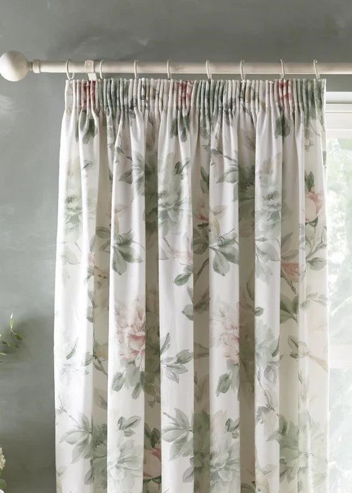 Appletree Heritage Campion Sateen Green Pencil Pleat Curtains With Tie-Backs - 66W X 72D (168x183cm) Image 2