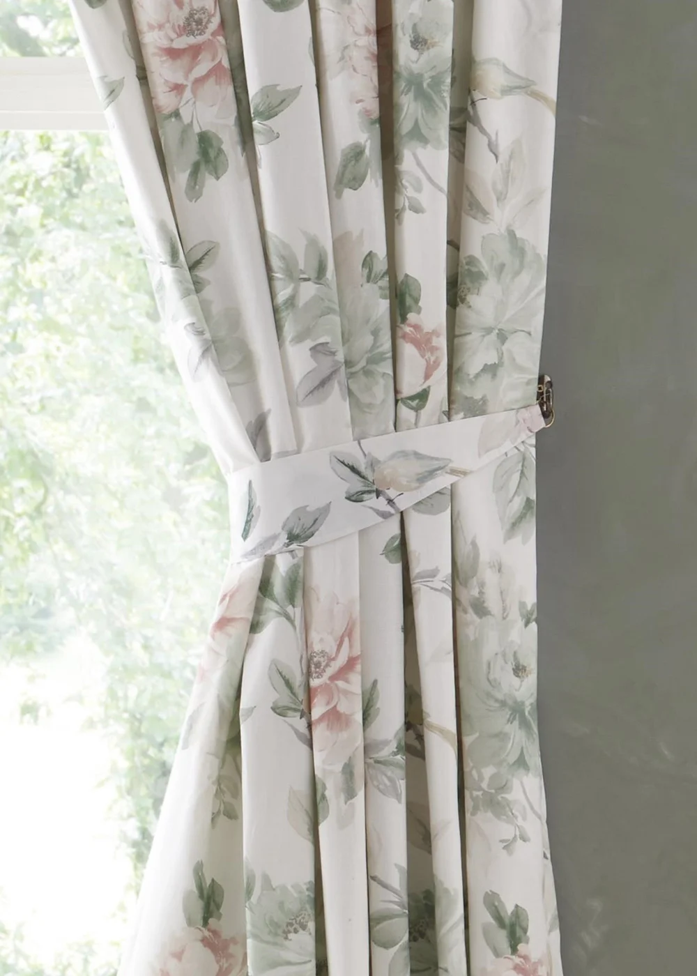 Appletree Heritage Campion Sateen Green Pencil Pleat Curtains With Tie-Backs - 66W X 72D (168x183cm) Image 3