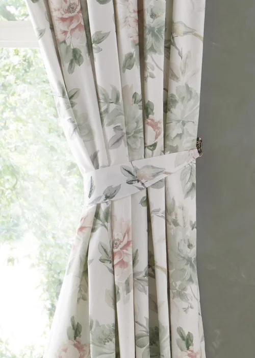 Appletree Heritage Campion Sateen Green Pencil Pleat Curtains With Tie-Backs - 66W X 72D (168x183cm) Image 3