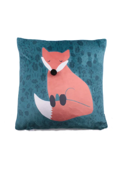 Fusion Foraging Fox Velvet Blue Filled Cushion (43cm x 43cm) - 43W X 43D Image 1