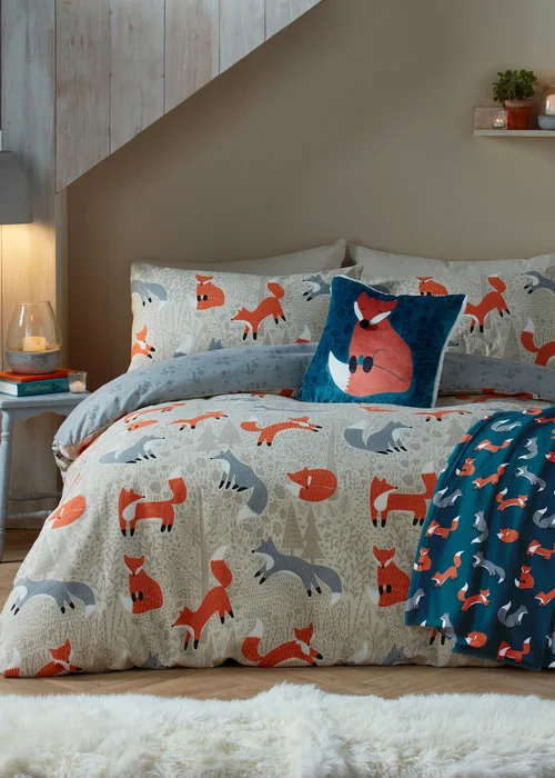 Fusion Foraging Fox Velvet Blue Filled Cushion (43cm x 43cm) - 43W X 43D Image 3
