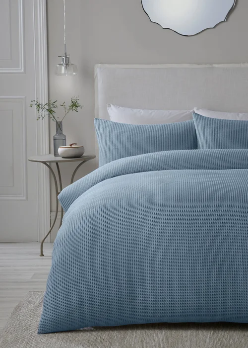 Serene Lindly Waffle Blue Duvet Cover Set - Single Image 1