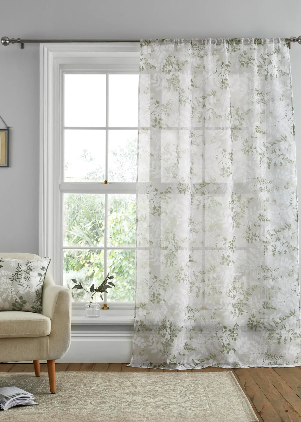 Dreams & Drapes Tiverton Green Voile Panel - 55W X 48D (140x122cm) Image 1