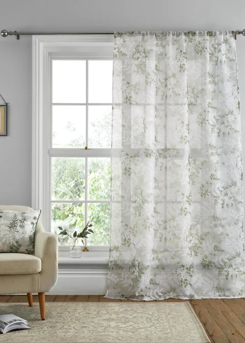 Dreams & Drapes Tiverton Green Voile Panel - 55W X 48D (140x122cm) Image 1