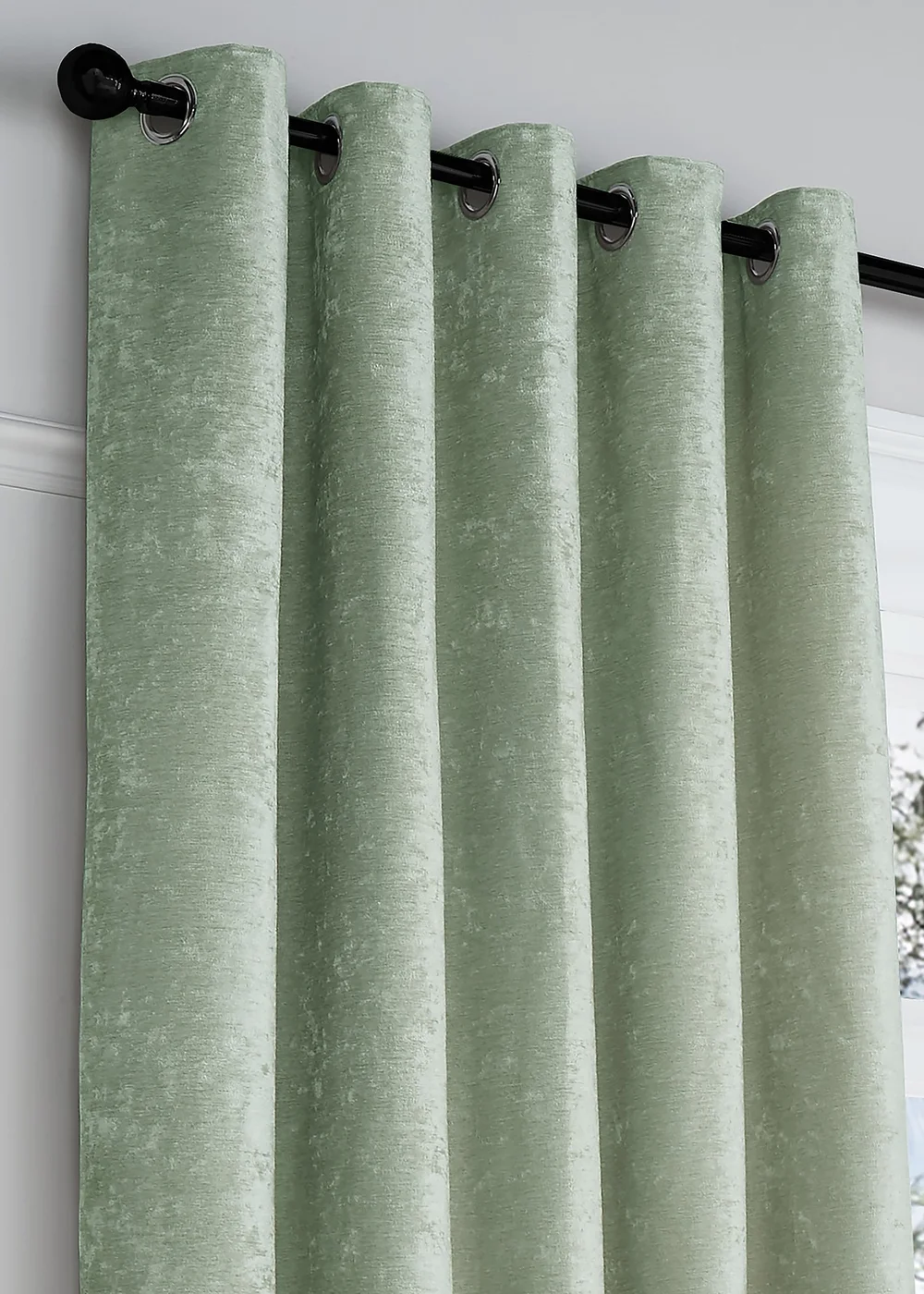 Curtina Textured Chenille Green Eyelet Curtains - 66W X 54D (168x137cm) Image 2