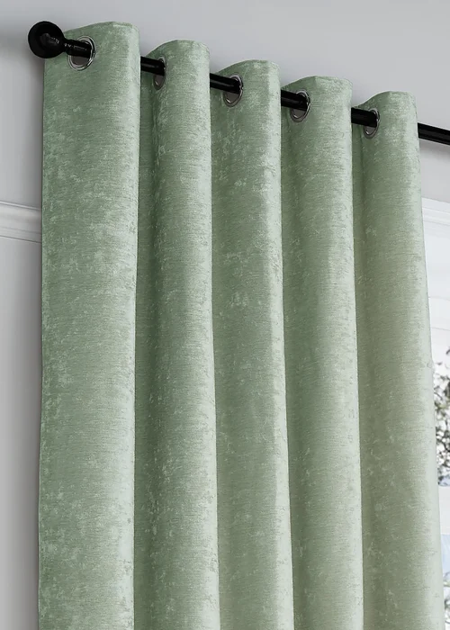 Curtina Textured Chenille Green Eyelet Curtains - 66W X 54D (168x137cm) Image 2