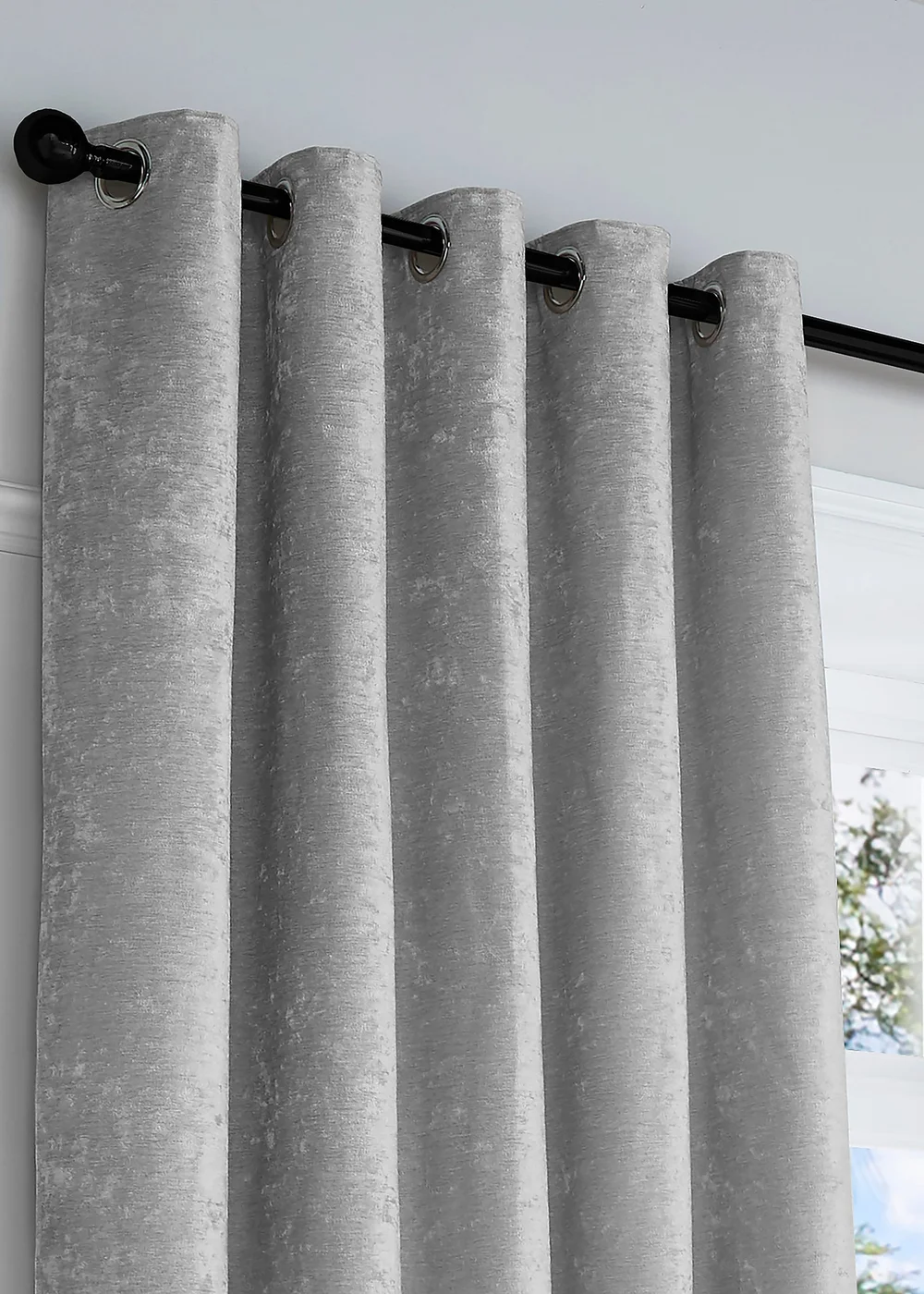 Curtina Textured Chenille Grey Eyelet Curtains - 66W X 54D (168x137cm) Image 2