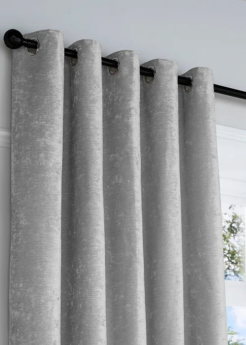 Curtina Textured Chenille Grey Eyelet Curtains - 66W X 54D (168x137cm) Image 2