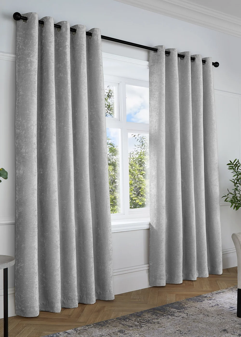 Curtina Textured Chenille Grey Eyelet Curtains - 66W X 54D (168x137cm) Image 1