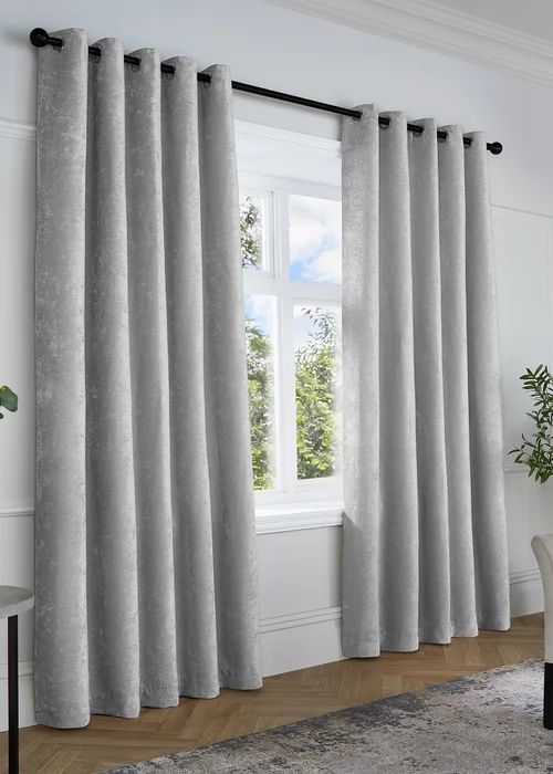 Curtina Textured Chenille Grey Eyelet Curtains - 66W X 54D (168x137cm) Image 1