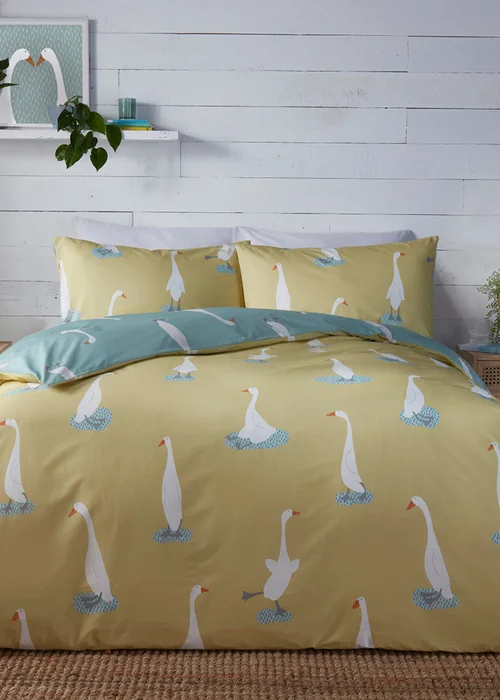 Fusion Puddles The Duck Reversible Yellow Duvet Cover Set - Double Image 1