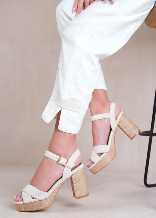 Where's That From Cream Volume Wide Fit Suede Block Heels - Size 7 Image 2
