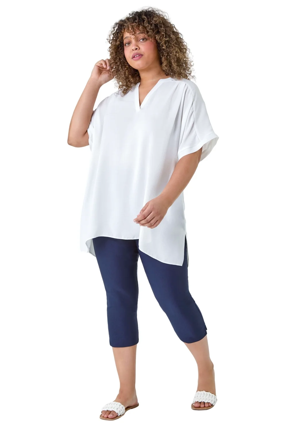 Roman Navy Blue Curve Cropped Stretch Trouser - 30-32 Image 1