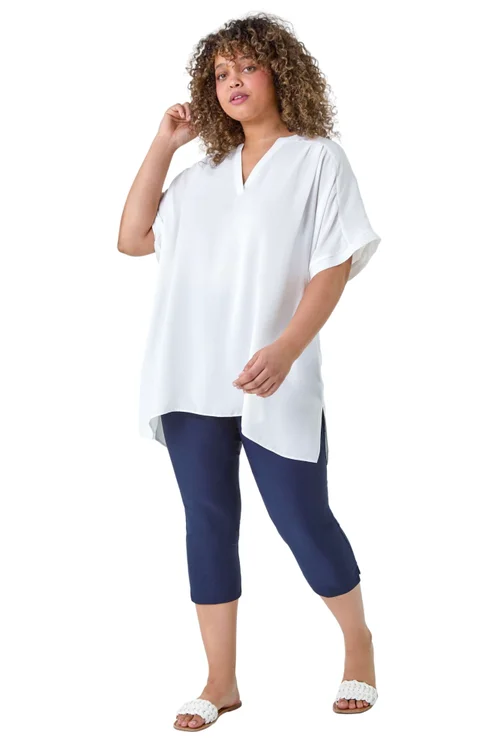 Roman Navy Blue Curve Cropped Stretch Trouser - 30-32 Image 1