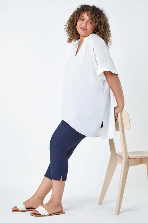 Roman Navy Blue Curve Cropped Stretch Trouser - 30-32 Image 3