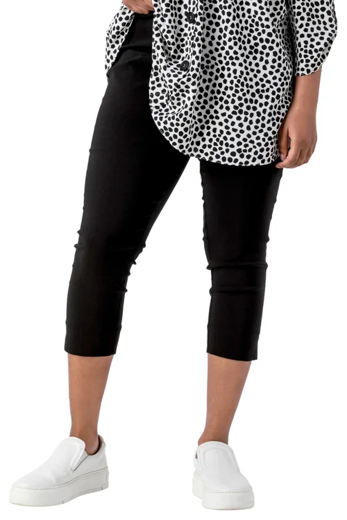 Roman Black Curve Cropped Stretch Side Split Trouser - 26-28 Image 1