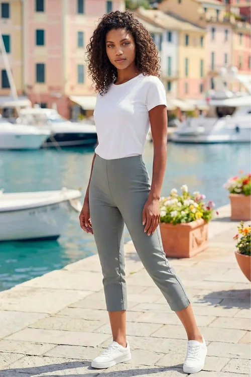 Roman Khaki Petite Cropped Stretch Trouser - 8 Image 3