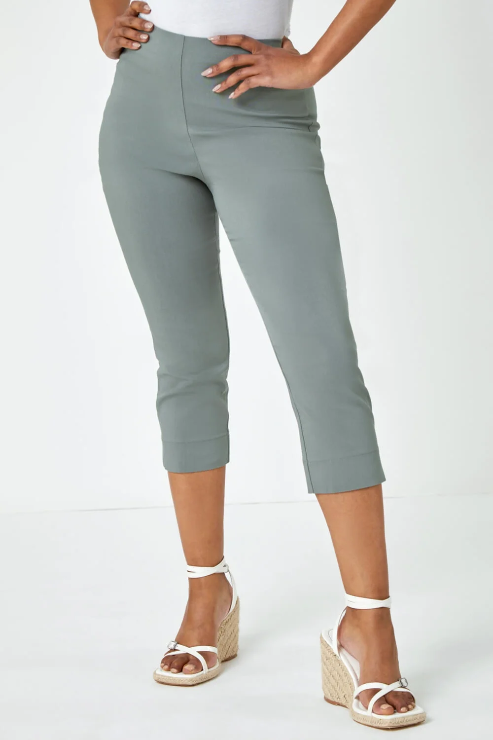 Roman Khaki Petite Cropped Stretch Trouser - 8 Image 4