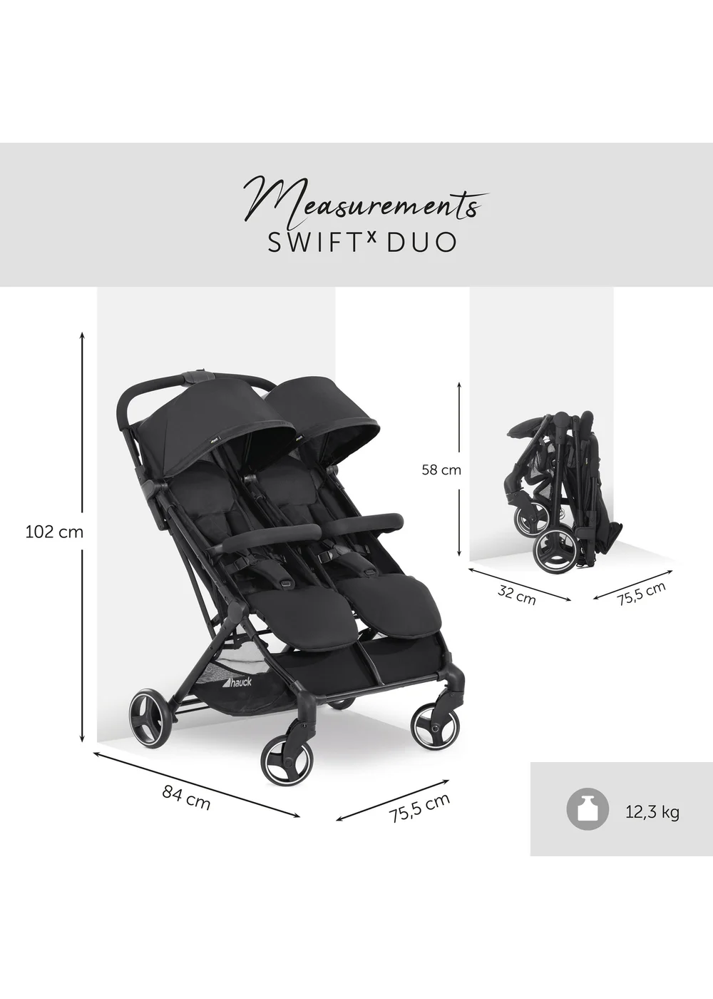 Hauck Black Swift X Duo Double Pushchair - One Size Image 3