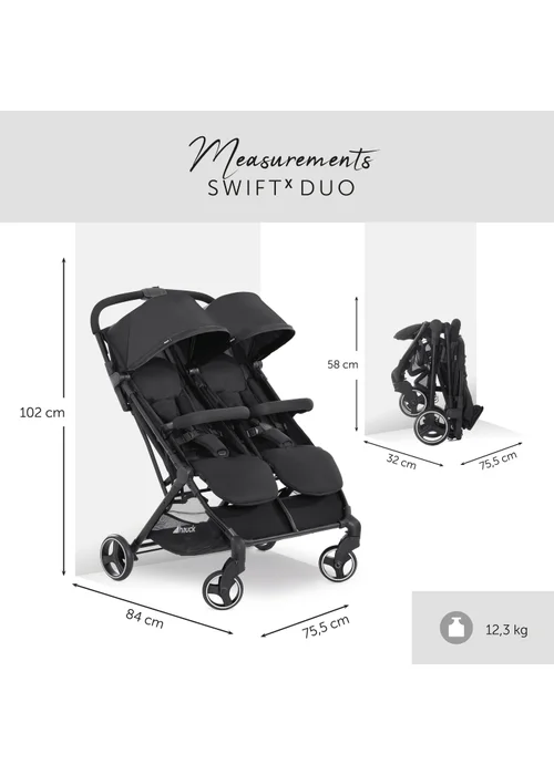Hauck Black Swift X Duo Double Pushchair - One Size Image 3