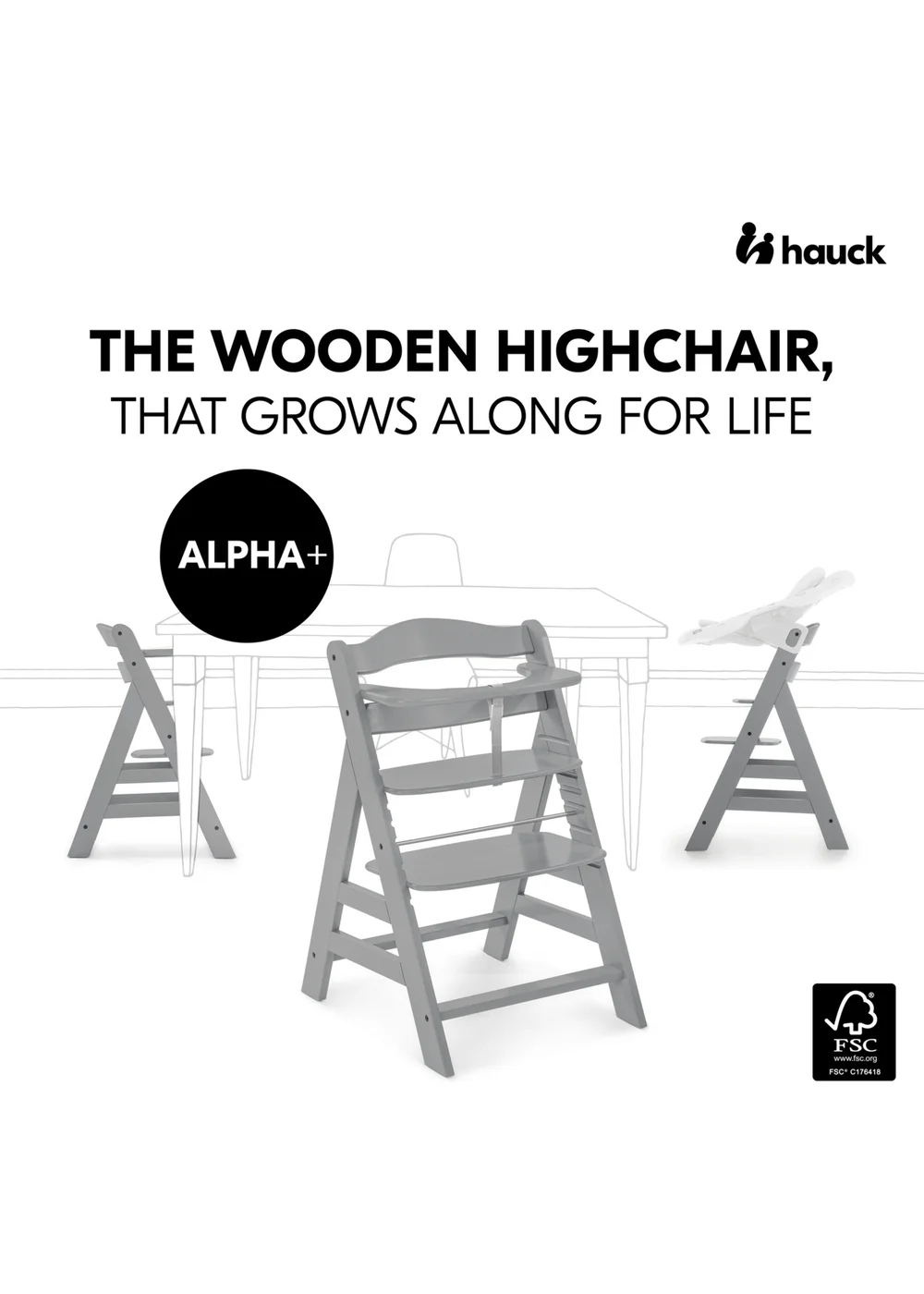 Hauck Grey Alpha+ Wooden Highchair - No Size Image 2