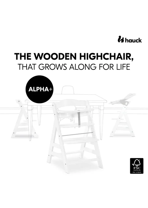 Hauck White Alpha+ Wooden Highchair - One Size Image 2