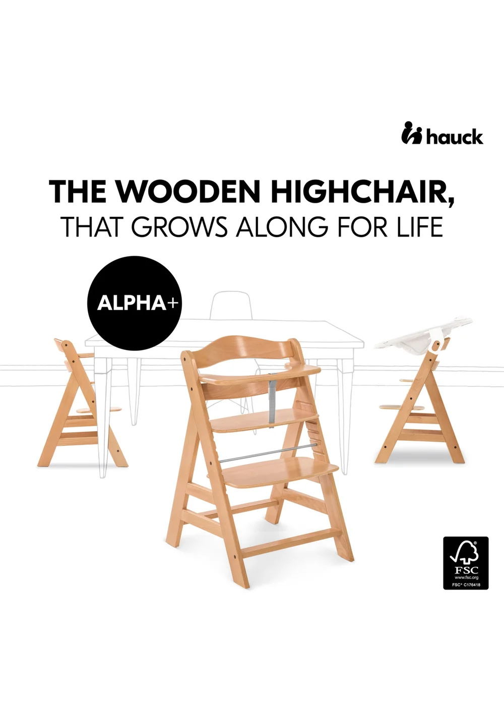 Hauck Natural Alpha+ Wooden Highchair - No Size Image 2