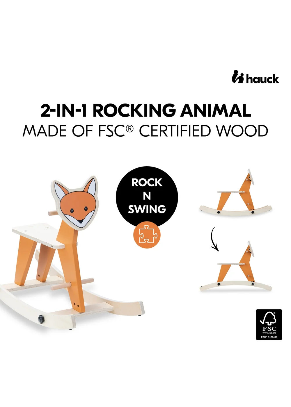 Hauck Fox Rock N Swing Wooden Rocker - No Size Image 2