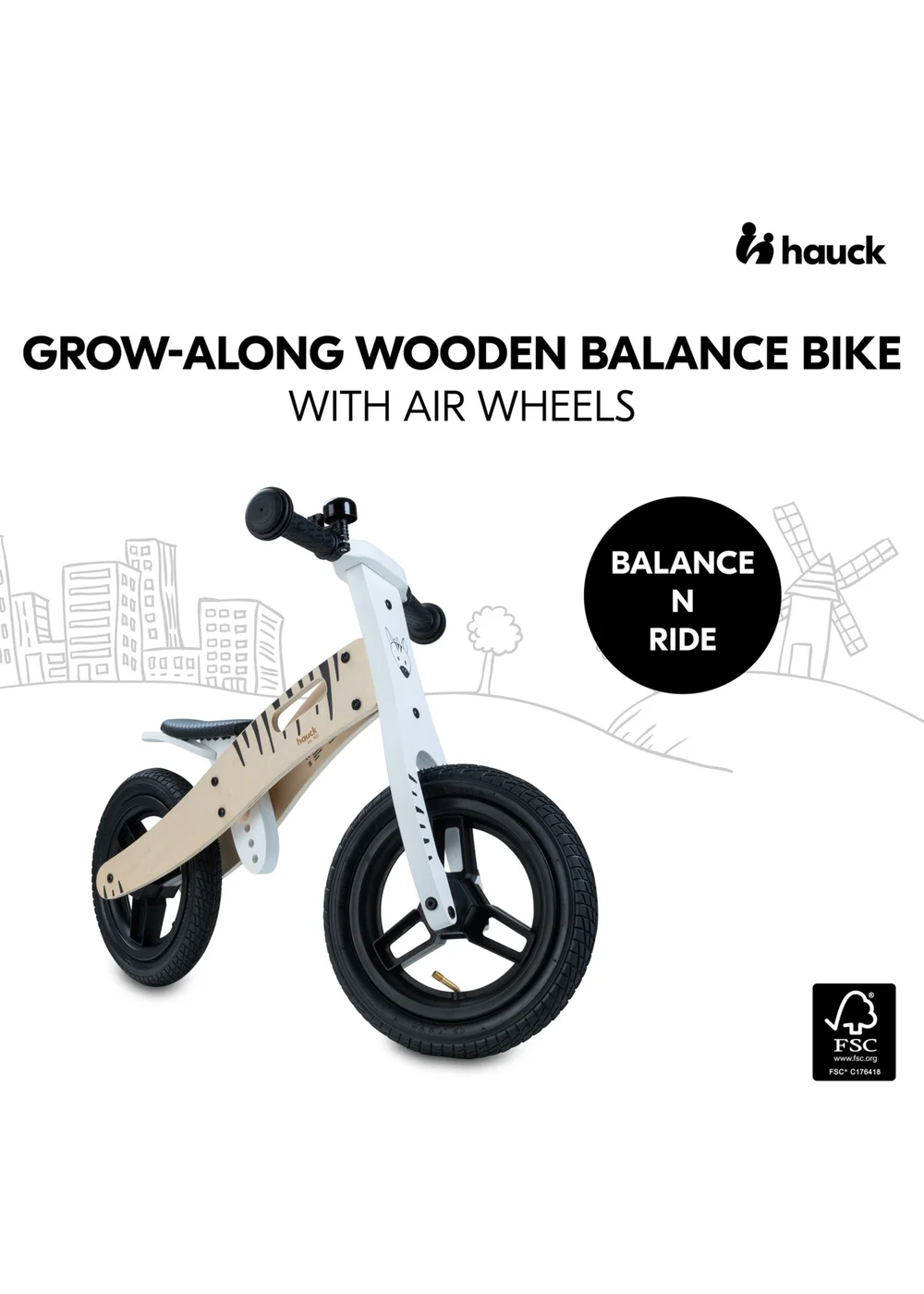 Hauck Zebra Wooden Balance N Ride Balance Bike - No Size Image 2