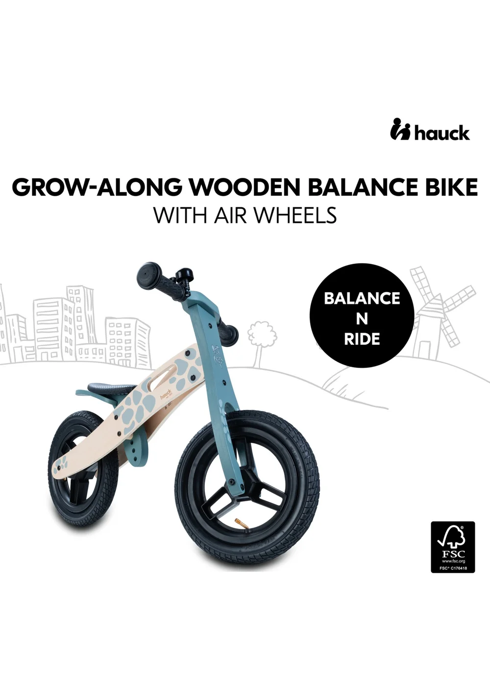 Hauck Turtle Balance N Ride Wooden Balance Bike - One Size Image 2