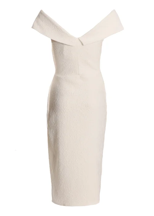 Quiz White Jacquard Bardot Ruched Dress - 6 Image 5